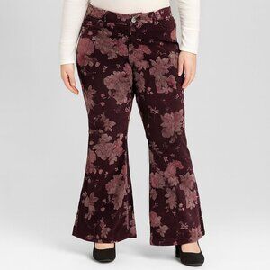 Vintage Y2K Sarah Floral Velour Pants Purple Flare Corduroy Size L